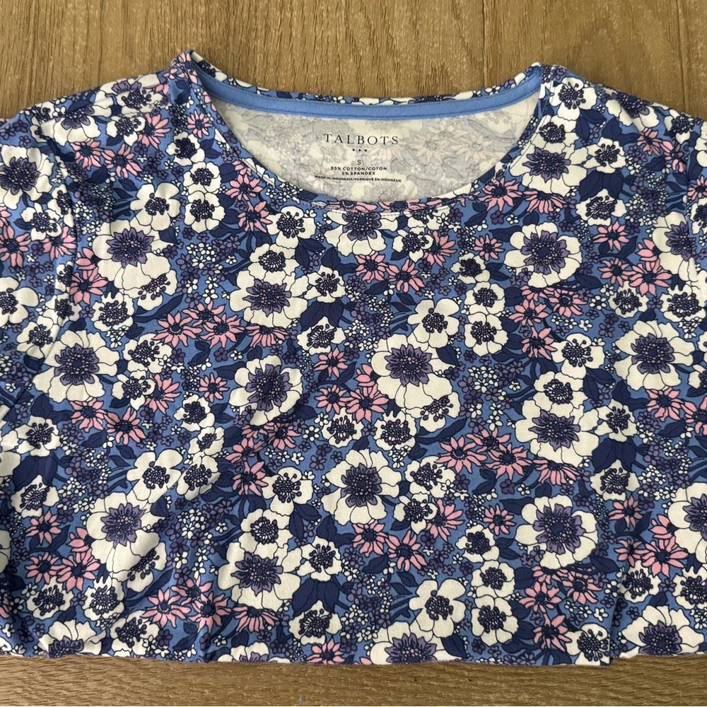 Talbots Blue and Pink Floral Top